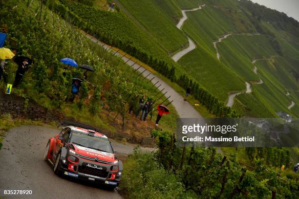 Andreas Mikkelsen of Norway and Anders Jaeger of Norway compete in their Citroen Total Abu Dhabi WRT Citroen C3 WRC during Day One of the WRC Germany...