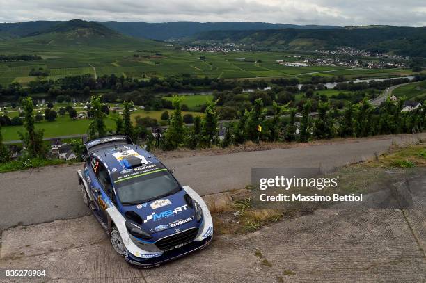 Ott Tanak of Estonia and Martin Jarveoja of Estonia compete in their M-Sport WRT Ford Fiesta WRC during Day One of the WRC Germany on August 18, 2017...