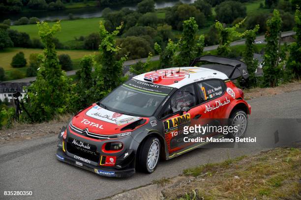 Kris Meeke of Great Britain and Paul Nagle of Ireland compete in their Citroen Total Abu Dhabi WRT Citroen C3 WRC during Day One of the WRC Germany...