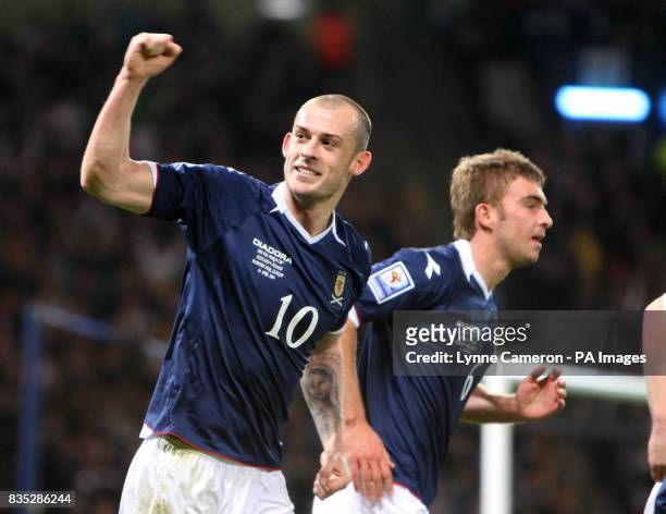 Scotland's Steven Fletcher celebrates his goal during the World Cup Qualifying match at Hampden Park, Glasgow.