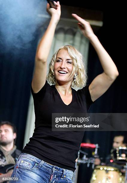 Singer Sarah Connor is preforming during the Unesco Benefit Gala For Children 2008 at Hotel Maritim on November 01, 2008 in Cologne, Germany.