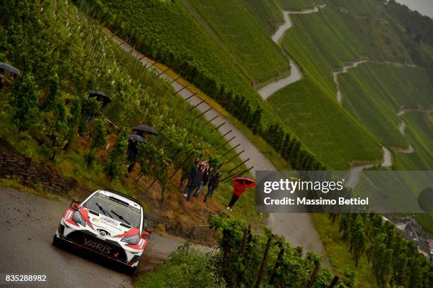 Jari Matti Latvala of Finland and Mikka Anttila of Finland compete in their Toyota Gazoo Racing WRT Toyota Yaris WRC during Day One of the WRC...