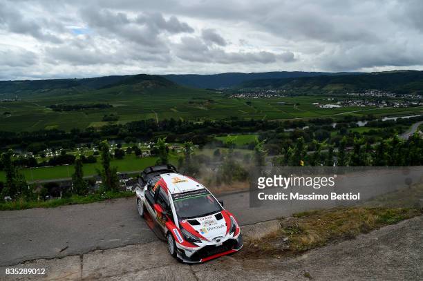 Esapekka Lappi of Finland and Janne Ferm of Finland compete in their Toyota Gazoo Racing WRT Toyota Yaris WRC during Day One of the WRC Germany on...