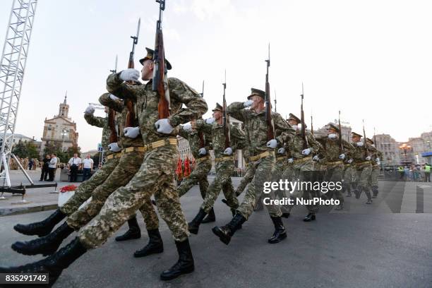 About 4,5 thousands servicemen of different military units take part in military parade rehearsal downtown Kyiv on August 18, 2017. Ukraine will mark...