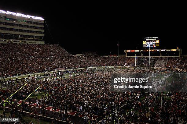 Fans swarm the field after the Texas Tech Red Raiders defeated the Texas Longhorns with a final score of 34-33 on November 1, 2008 at Jones Stadium...