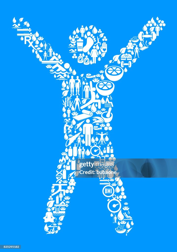 Stick Figure Health and Wellness Icon Set Blue Background