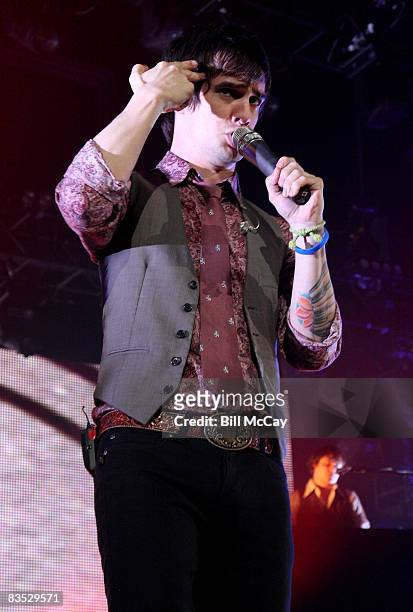 Brandon Urie, lead singer for Panic at the Disco, performs live at the Wachovia Spectrum November 1, 2008 in Philadelphia, Pennsylvania