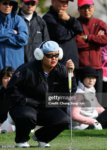 Christina Kim of the United States on the 3rd green during round three of the Hana Bank KOLON Championship at Sky72 Golf Club on November 2, 2008 in...