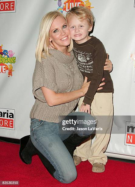 Actress Jenny McCarthy and her son Evan Asher attend "Backyardigans Live!" breakfast benefit for Malaria No More at The Nokia Theater on November 1,...