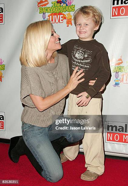 Actress Jenny McCarthy and her son Evan Asher attend "Backyardigans Live!" breakfast benefit for Malaria No More at The Nokia Theater on November 1,...