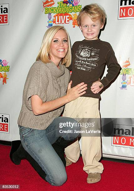 Actress Jenny McCarthy and her son Evan Asher attend "Backyardigans Live!" breakfast benefit for Malaria No More at The Nokia Theater on November 1,...