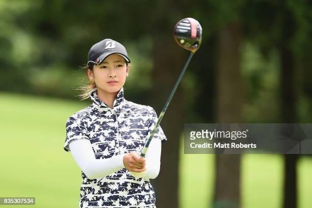 Rei Matsuda of Japan prepares for her tee shot on the 4th hole during the first round of the CAT Ladies Golf Tournament HAKONE JAPAN 2017 at the...