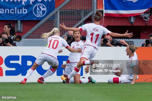 Nadia Nadim of Denmark celebrates after scoring his team`s first goal during the UEFA Women's Euro 2017 final match between Denmark and Netherlands...