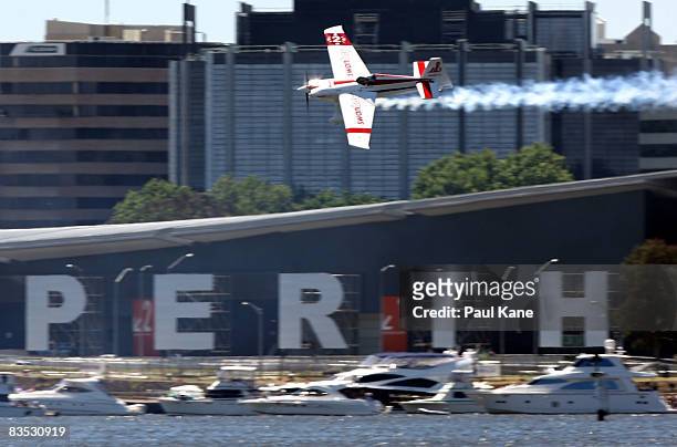Paul Bonhomme of Great Britain flys his aircraft during the final round of the Red Bull Air Race World Series held on the Swan River November 2, 2008...