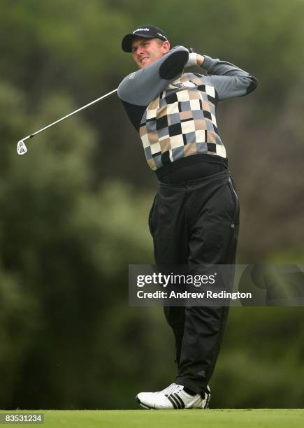 David Lynn of England plays his second shot on the 16th hole during the third round of the Volvo Masters at Valderrama Golf Club on November 2, 2008...