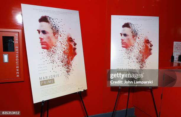 Movie posters on display during, "Marjorie Prime" New York premiere on August 18, 2017 in New York City.