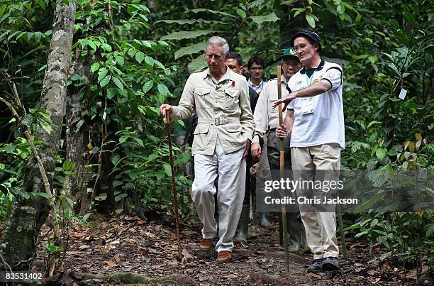 Prince Charles, Prince of Wales is guided by Sean Marron as he tours the Harapan Rainforest Project on November 2, 2008 in Jambi, Indonesia. Prince...