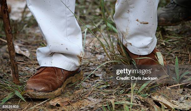 Prince Charles, Prince of Wales walks through the mud as he tours the Harapan Rainforest Project on November 2, 2008 in Jambi, Indonesia. Prince...