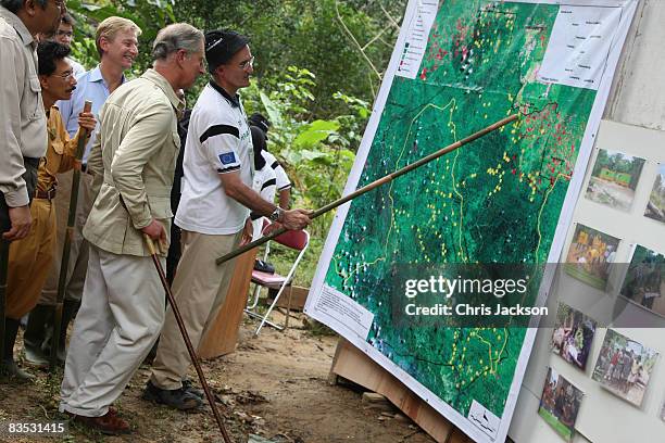 Prince Charles, Prince of Wales is guided by Sean Marron as he tours the Harapan Rainforest Project on November 2, 2008 in Jambi, Indonesia. Prince...