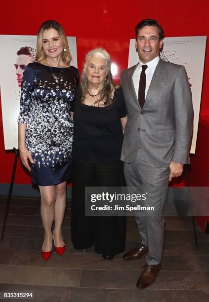 Actors Geena Davis, Lois Smith and Jon Hamm attend the "Marjorie Prime" New York premiere at Quad Cinema on August 18, 2017 in New York City.