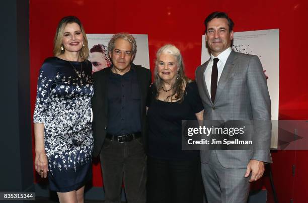 Actress Geena Davis, director Michael Almereyda, actors Lois Smith and Jon Hamm attend the "Marjorie Prime" New York premiere at Quad Cinema on...