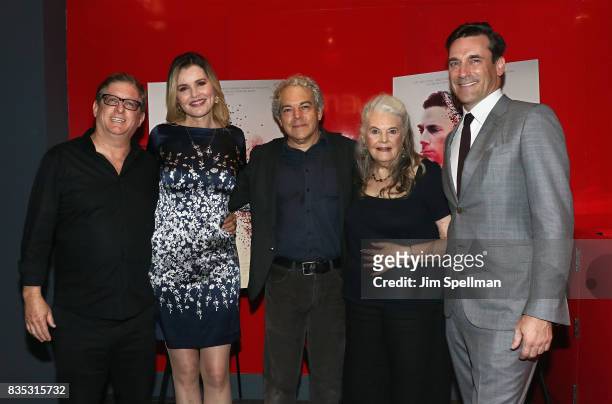 Producer Uri Singer, actress Geena Davis, director Michael Almereyda, actors Lois Smith and Jon Hamm attend the "Marjorie Prime" New York premiere at...