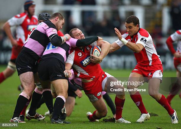 Mike Tindall of Gloucester is tackled during the EDF Energy Cup match between Newcastle Falcons and Gloucester at Kingston Park on November 2, 2008...