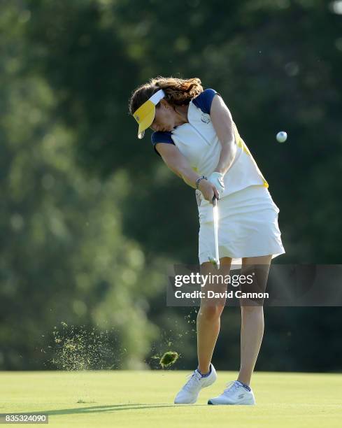 Florentyna Parker of England and the European Team plays her third shot on the 15th hole in her match with Caroline Masson against Brittany Lincicome...