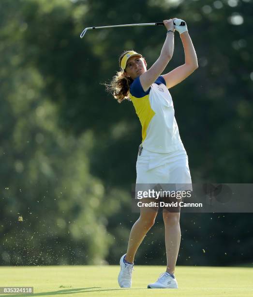 Florentyna Parker of England and the European Team plays her third shot on the 15th hole in her match with Caroline Masson against Brittany Lincicome...