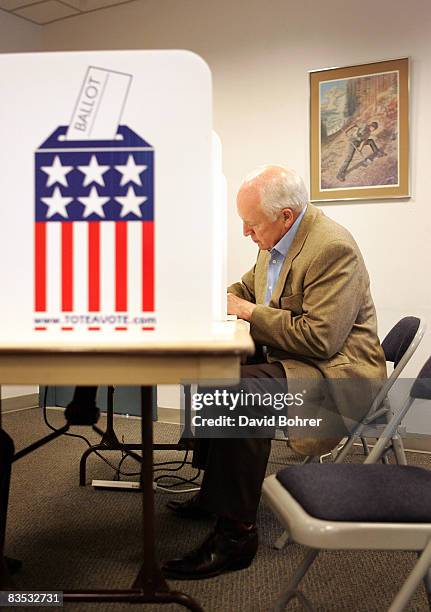 Vice President Dick Cheney votes in the Wyoming state primary election, Tuesday, August 22 at the fire station in his hometown of Wilson, Wyo.