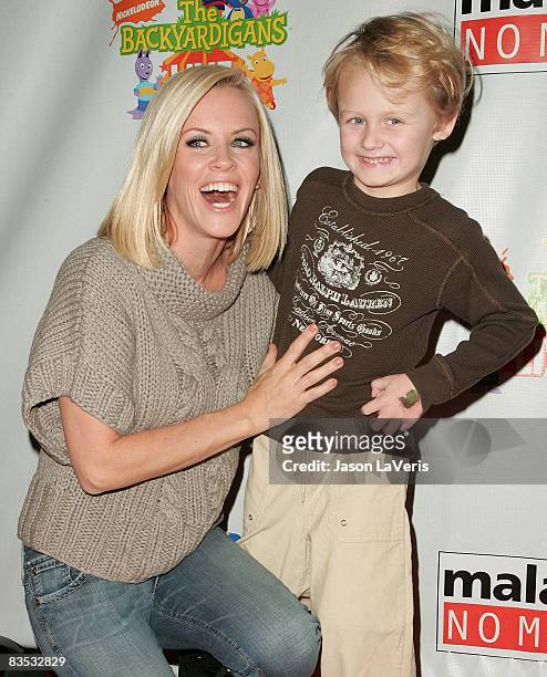 Actress Jenny McCarthy and her son Evan Asher attend "Backyardigans Live!" breakfast benefit for Malaria No More at The Nokia Theater on November 1,...