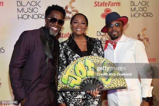 Singer-songwriters Damion Hall of Guy, Jody Watley and Teddy Riley of Guy arrive at the 2017 Black Music Honors at Tennessee Performing Arts Center...