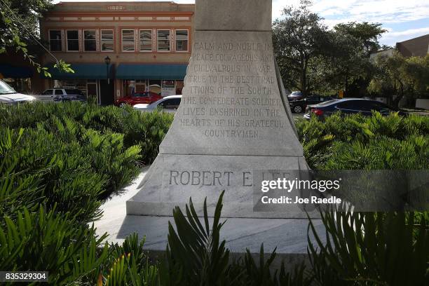 The base of a granite obelisk commemorating Confederate Generals Stonewall Jackson, Robert E. Lee and Jefferson Davis and the memory of the...