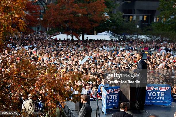 Democratic presidential nominee U.S. Sen. Barack Obama speaks during a campaign rally at Ohio State House November 2, 2008 in Columbus, Ohio. Obama...