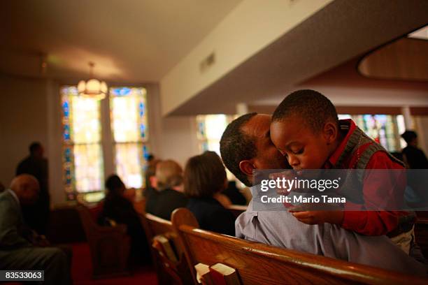 Samuel Brown attends Sunday services at the historic Sixteenth Street Baptist Church on November 2, 2008 in Birmingham, Alabama. Four young girls...