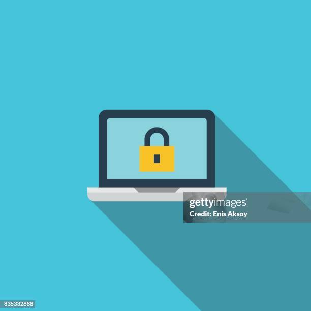 ilustraciones, imágenes clip art, dibujos animados e iconos de stock de icono plano de protección pc - software antivirus