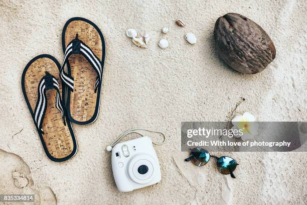 summer time fun, beach flat lay, tourism, vacation background, white sand beach maldives - beach flat lay stock pictures, royalty-free photos & images