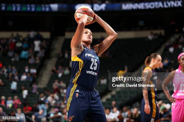 Marissa Coleman of the Indiana Fever shoots a free throw during the game against the Minnesota Lynx during the WNBA game on August 18, 2017 at Xcel...
