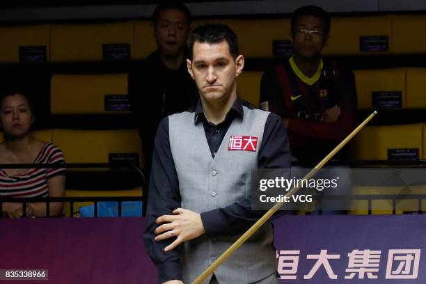 Tom Ford of England reacts during his second round match against John Higgins of Scotland on day three of Evergrande 2017 World Snooker China...