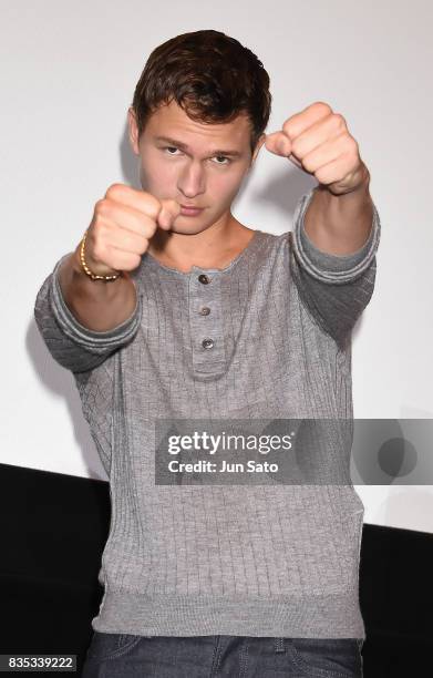 Ansel Elgort attends the 'Baby Driver' Stage Greeting at Shinjuku Wald9 on August 19, 2017 in Tokyo, Japan.