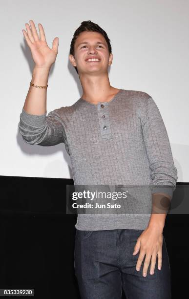 Ansel Elgort attends the 'Baby Driver' Stage Greeting at Shinjuku Wald9 on August 19, 2017 in Tokyo, Japan.