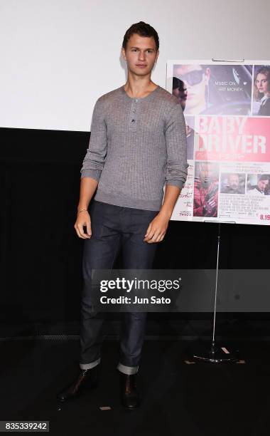 Ansel Elgort attends the 'Baby Driver' Stage Greeting at Shinjuku Wald9 on August 19, 2017 in Tokyo, Japan.