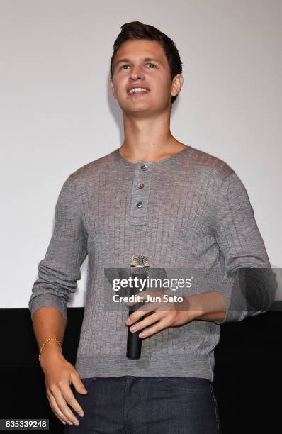 Ansel Elgort attends the 'Baby Driver' Stage Greeting at Shinjuku Wald9 on August 19, 2017 in Tokyo, Japan.