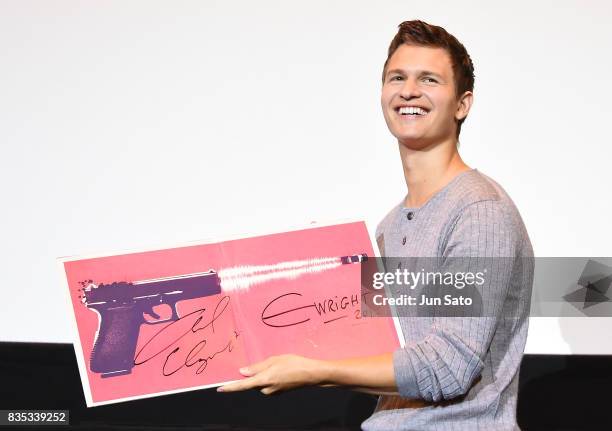 Ansel Elgort attends the 'Baby Driver' Stage Greeting at Shinjuku Wald9 on August 19, 2017 in Tokyo, Japan.