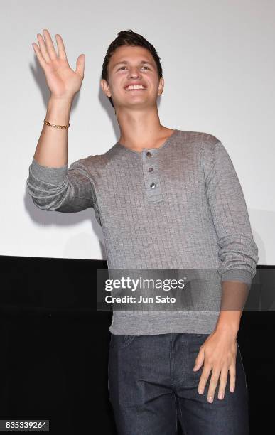 Ansel Elgort attends the 'Baby Driver' Stage Greeting at Shinjuku Wald9 on August 19, 2017 in Tokyo, Japan.
