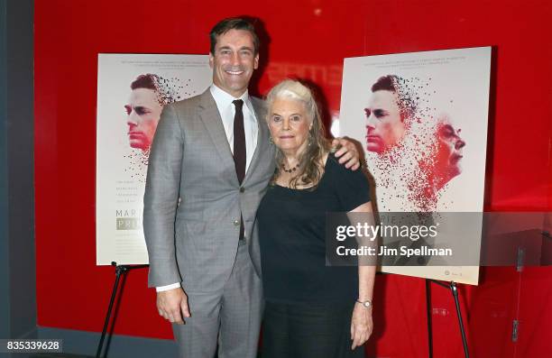 Actors Jon Hamm and Lois Smith attend the "Marjorie Prime" New York premiere at Quad Cinema on August 18, 2017 in New York City.