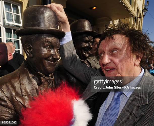 Comedian Ken Dodd unveils a Bronze Statue in memory of Laurel and Hardy, in Ulverston, Cumbria.