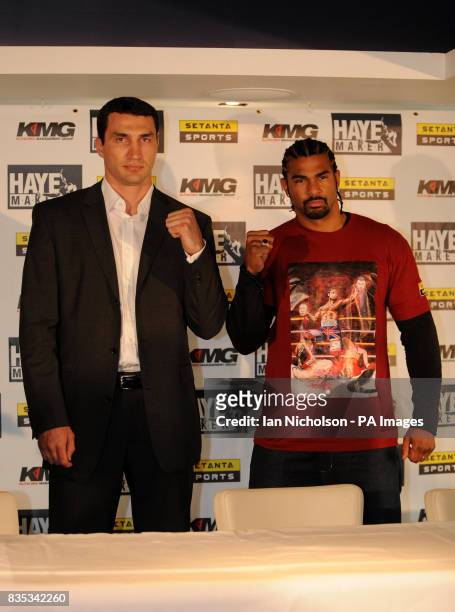 David Haye and Wladimir Klitschko during a press conference at The Hospital, Covent Garden, London.