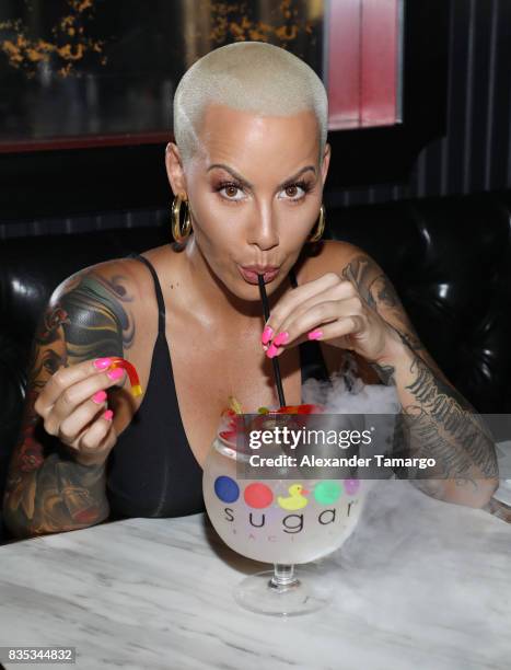 Amber Rose is seen celebrating the end of summer at Sugar Factory American Brasserie on August 18, 2017 in Miami Beach, Florida.