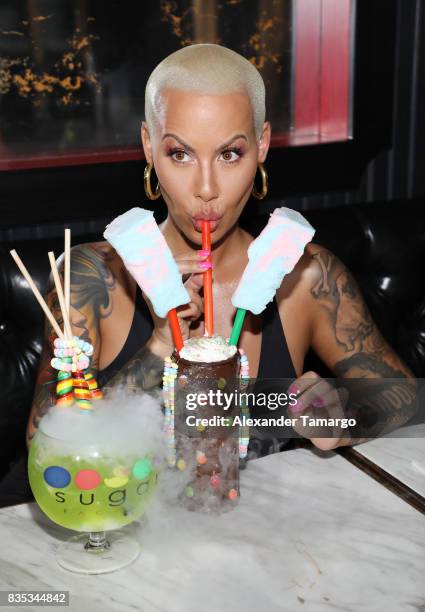 Amber Rose is seen celebrating the end of summer at Sugar Factory American Brasserie on August 18, 2017 in Miami Beach, Florida.